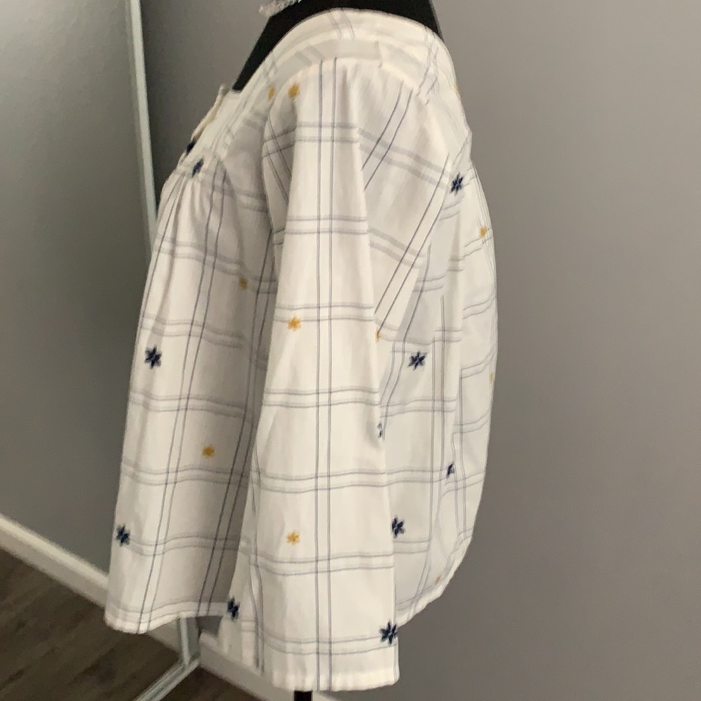 Embroidered Windowpane Square-Neck Button-Down Top - image 3